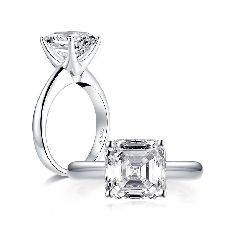 925 Sterling Silver Asscher Created White Diamond Solitaire Ring 3