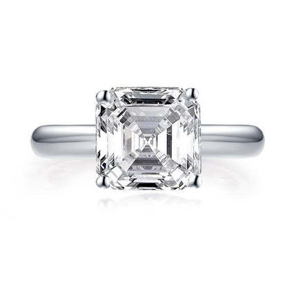 925 Sterling Silver Asscher Created White Diamond Solitaire Ring 4