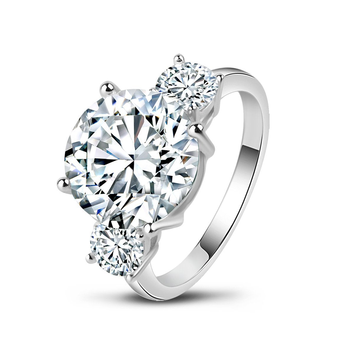 925 Sterling Silver Three Stone Round CZ Ring 1