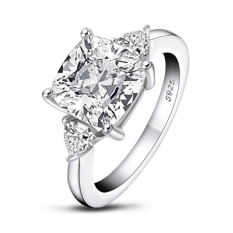 925 Sterling Silver Cushion Cut CZThree Stone Ring 14