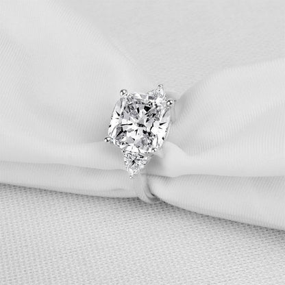 925 Sterling Silver Cushion Cut CZThree Stone Ring 9