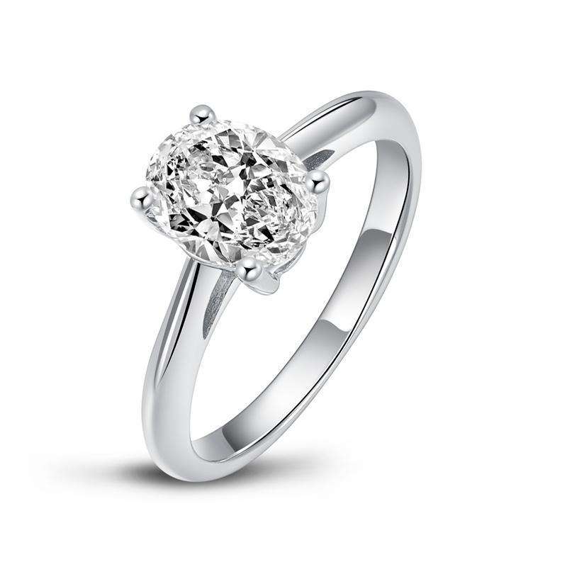 925 Sterling Silver Classic Oval Solitaire CZ Diamond Ring 3