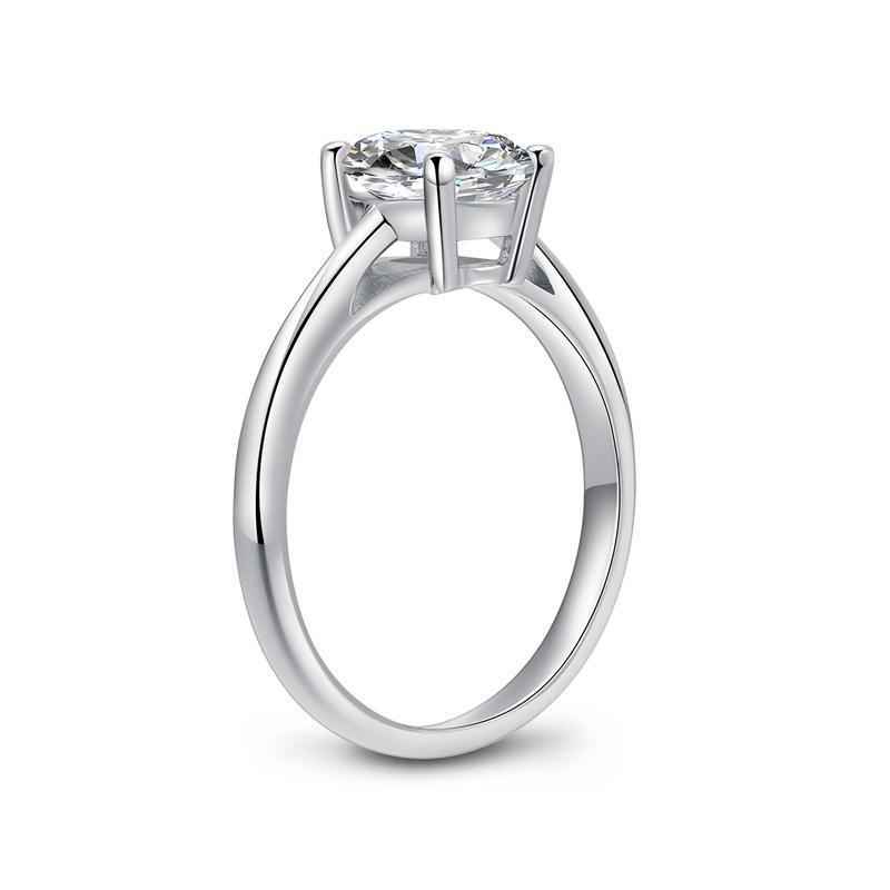 925 Sterling Silver Classic Oval Solitaire Created White CZ Ring 4