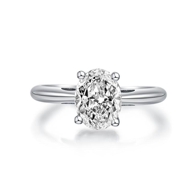 925 Sterling Silver Classic Oval Solitaire CZ Diamond Ring 1