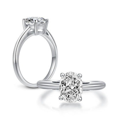 925 Sterling Silver Classic Oval Solitaire Created White CZ Ring 3