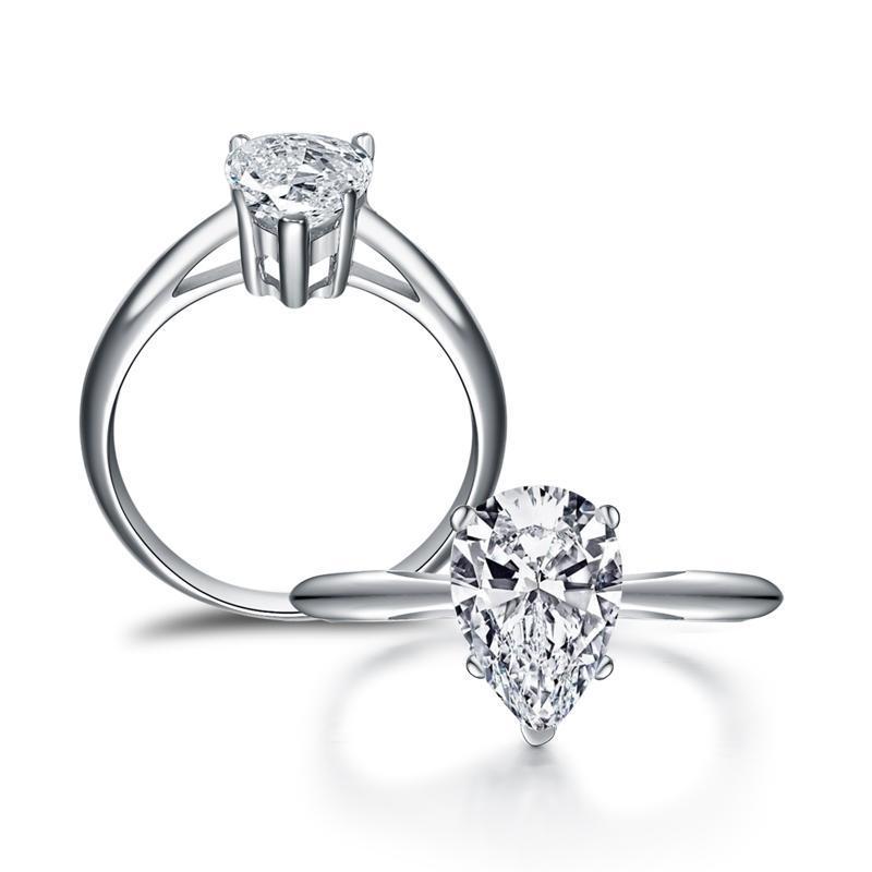 925 Sterling Silver Classic Solitaire Pear CZ Ring 1