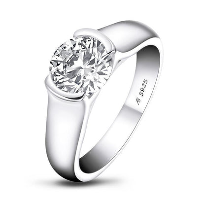 925 Sterling Silver Classic Round Cut CZ Solitaire Ring 1