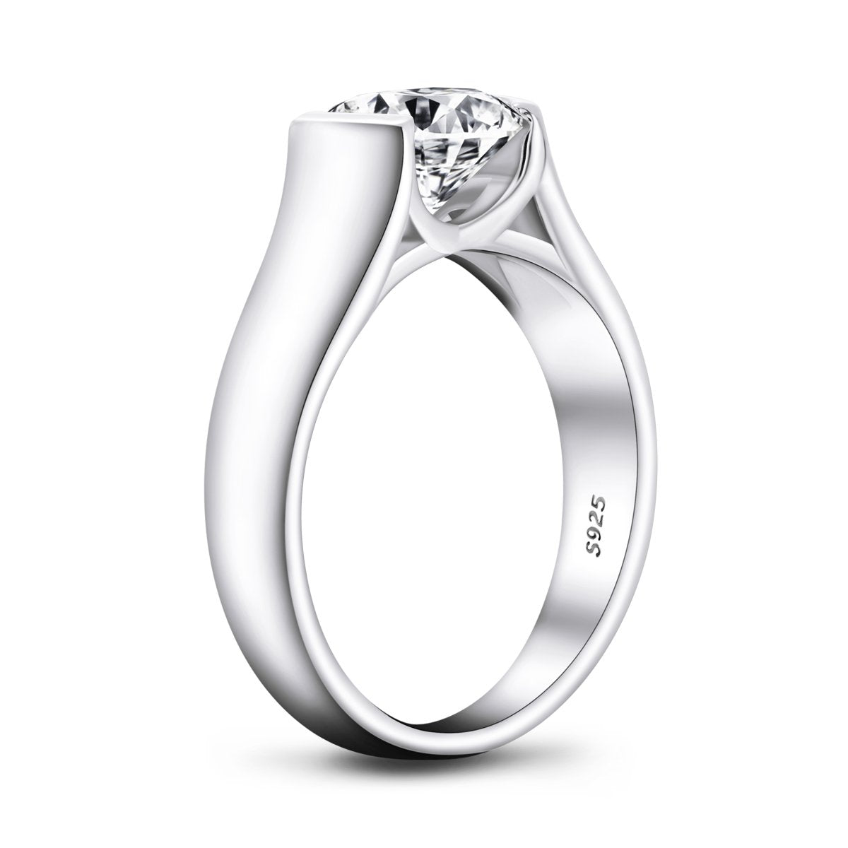 925 Sterling Silver Classic Round Created White CZ Ring 5