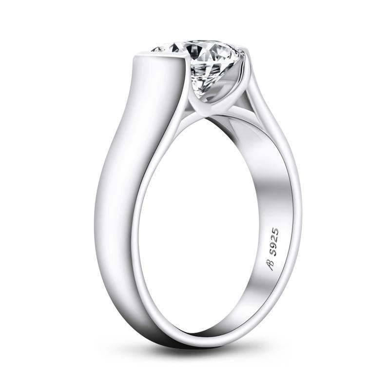 925 Sterling Silver Classic Round Cut CZ Solitaire Ring 10