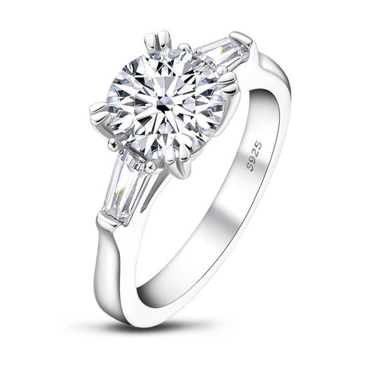 925 Sterling Silver Classic Round CZ Three Stone Ring 1