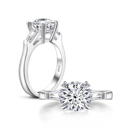 925 Sterling Silver Classic Round CZ Three Stone Ring 4