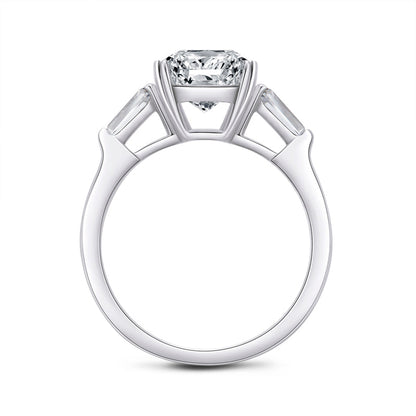 925 Sterling Silver Three Stone Emerald Cut CZ Ring 5