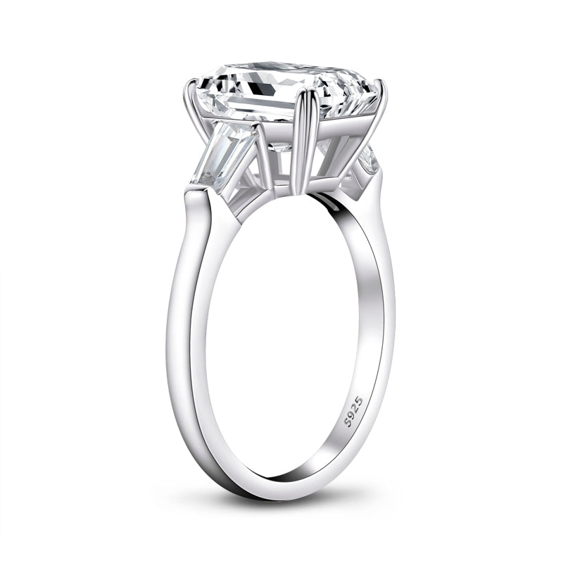 925 Sterling Silver Three Stone Emerald Cut CZ Ring 4