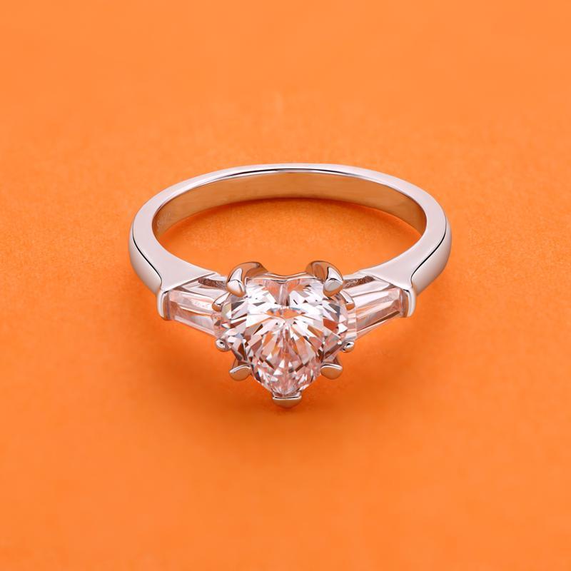 925 Sterling Silver Heart Shaped CZ Three Stone Ring 5