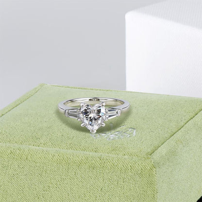 925 Sterling Silver Heart Shaped CZ Three Stone Ring 6