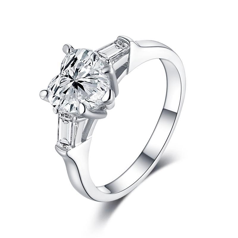 925 Sterling Silver Heart Shaped CZ Three Stone Ring 1