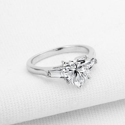 925 Sterling Silver Heart Shaped CZ Three Stone Ring 2