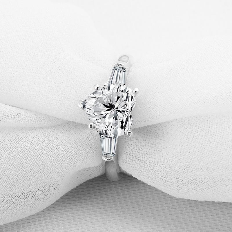 925 Sterling Silver Heart Shaped CZ Three Stone Ring 4