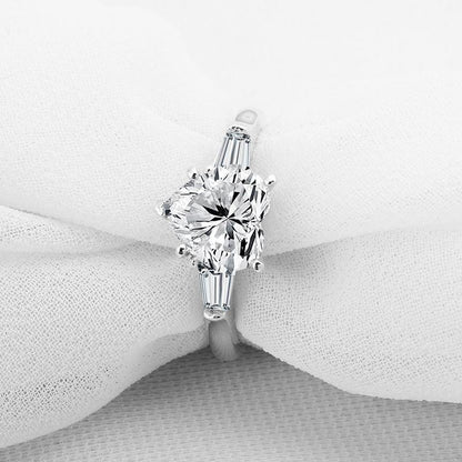 925 Sterling Silver Heart Shaped CZ Three Stone Ring 4