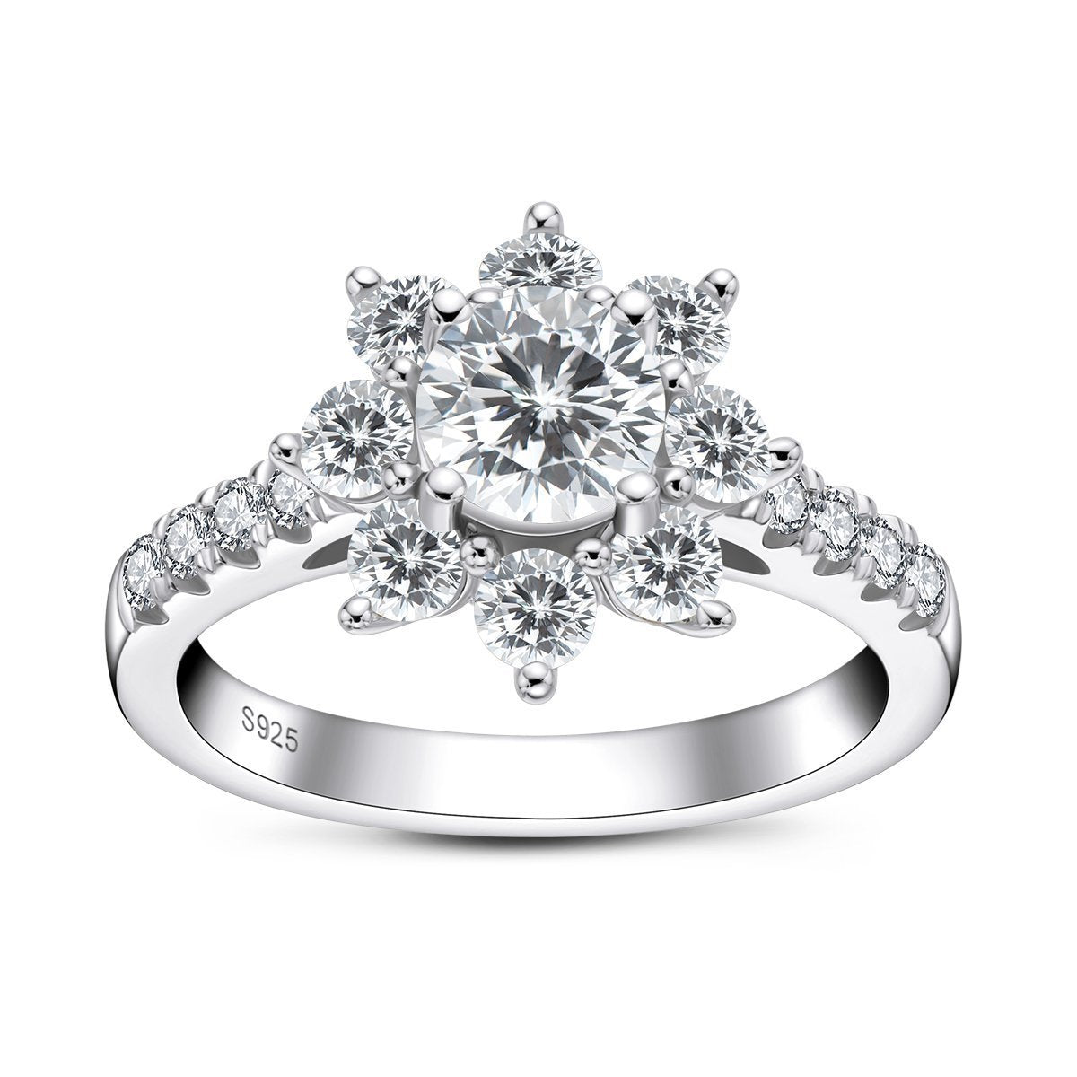 925 Sterling Silver Halo Round Cz Sunflower Ring 5