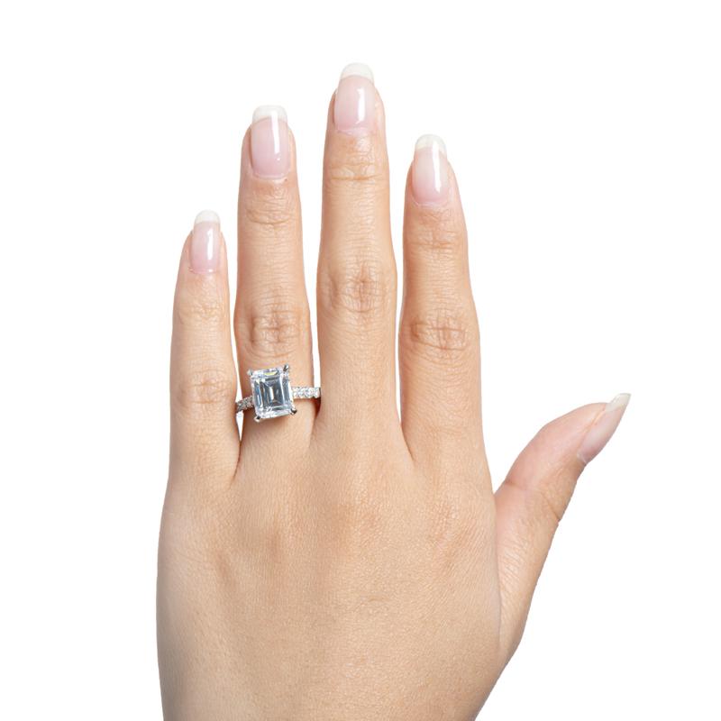 925 Sterling Silver Luxury Hidden Halo Emerald Cut CZ  Ring 5