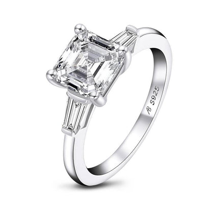 925 Sterling Silver Asscher Cut White Created Diamond Three Stone Ring 1