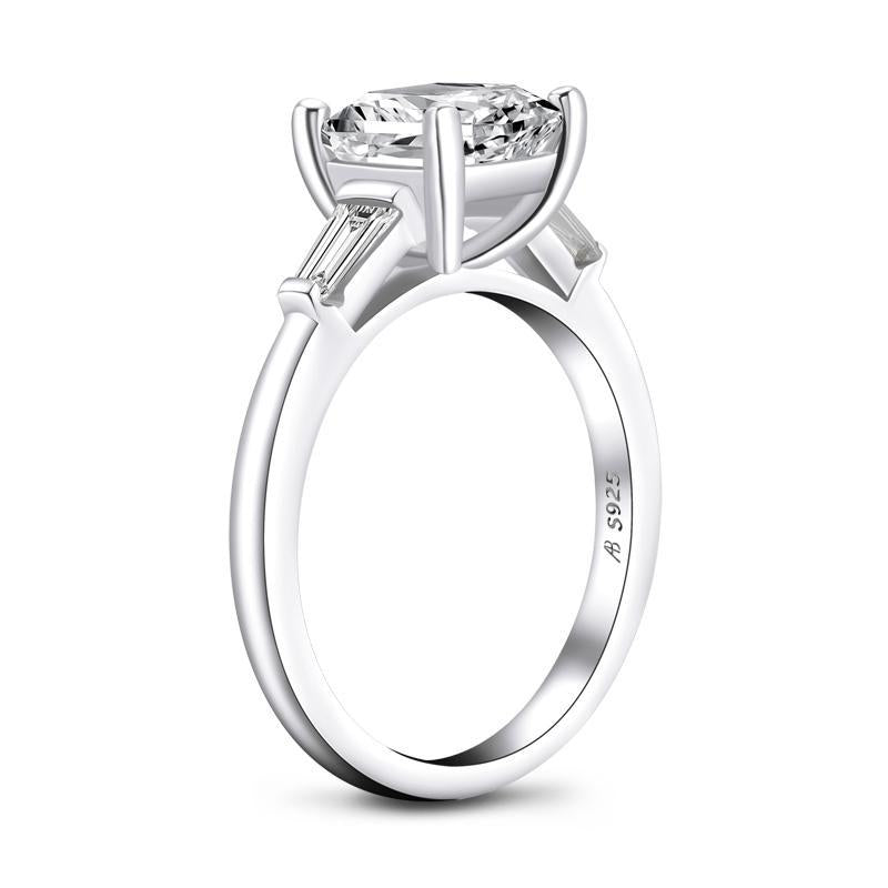 925 Sterling Silver Asscher Cut White Created Diamond Three Stone Ring 4