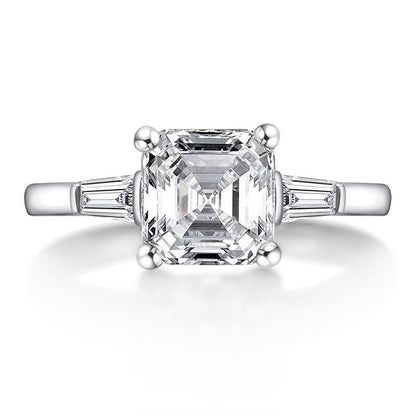 925 Sterling Silver Asscher Cut White Created Diamond Three Stone Ring 2