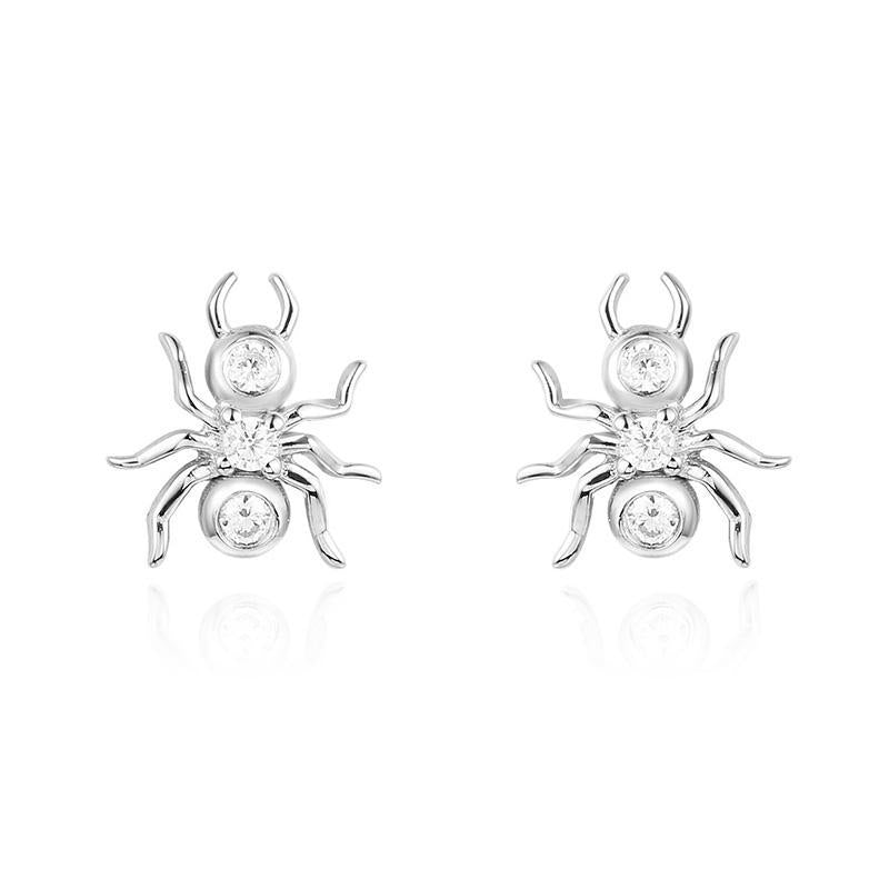 925 Sterling Silver Small Spider CZ Stud Earring 1