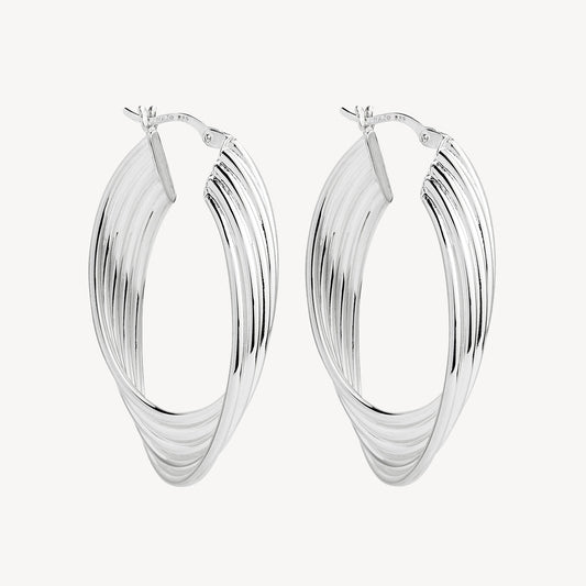 Awaken Oval Twisted Silver Hoop Earrings 1