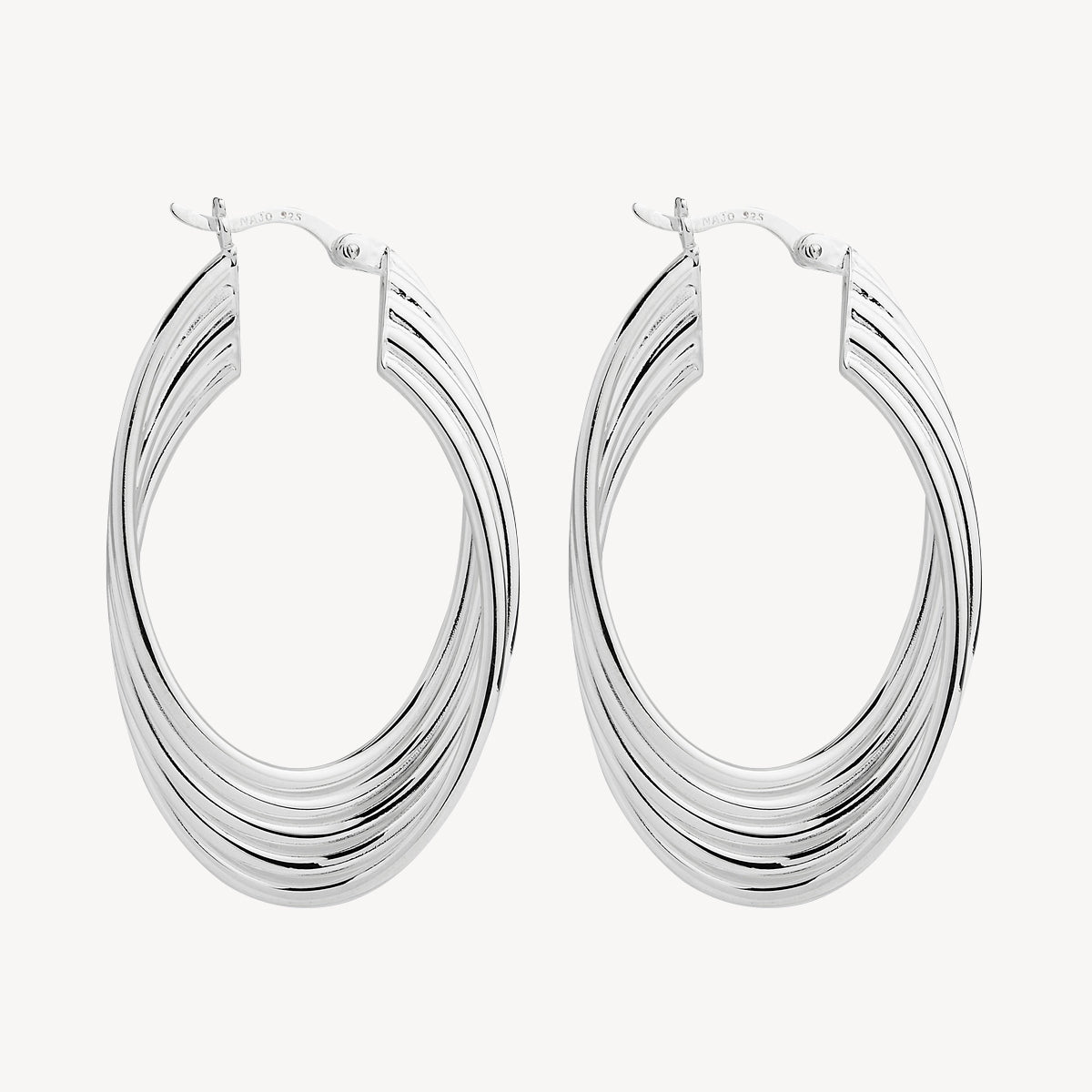 Awaken Oval Twisted Silver Hoop Earrings 5