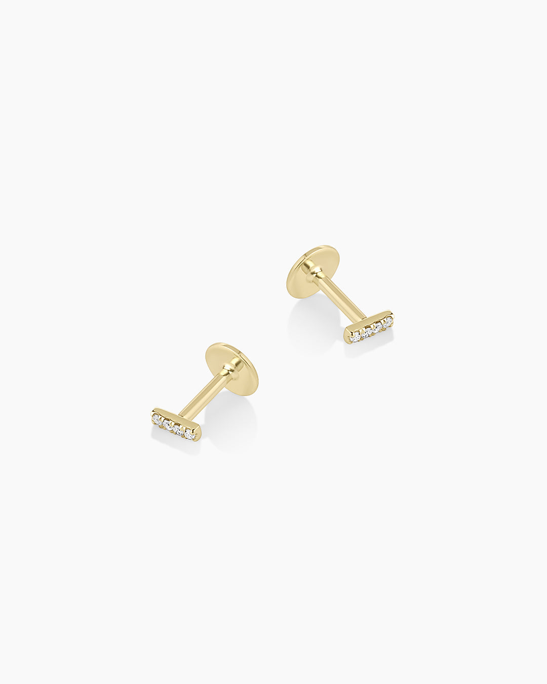 925 Sterling Silver Diamond Pavé Bar Flat Back Studs 4