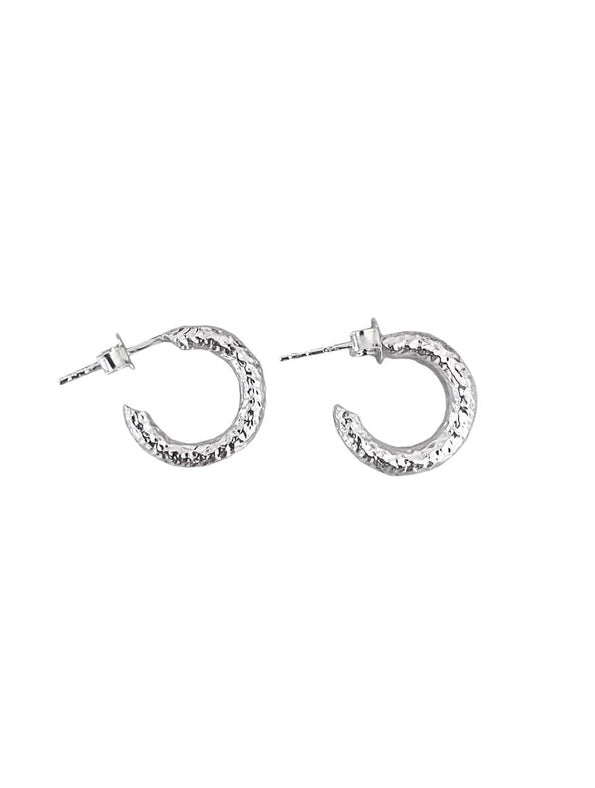 925 Sterling Silver Chunky Hoops Earrings, Hammered Silver 1