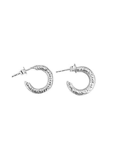 925 Sterling Silver Chunky Hoops Earrings, Hammered Silver 1