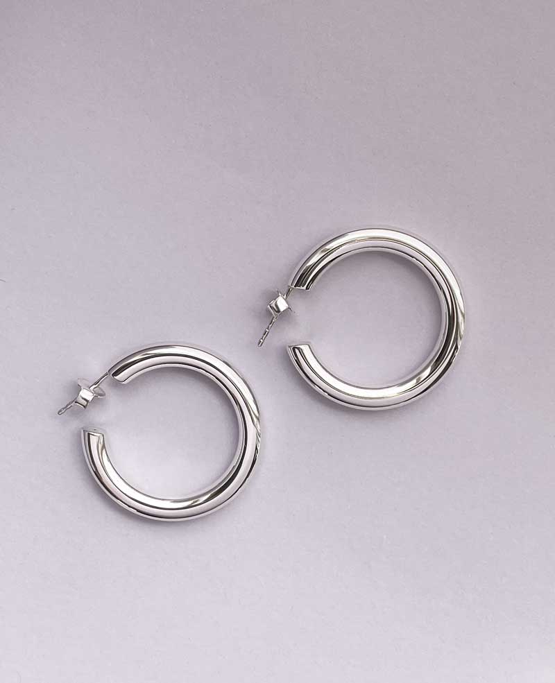 925 Sterling Silver Chunky Hoops Earrings, silver 6