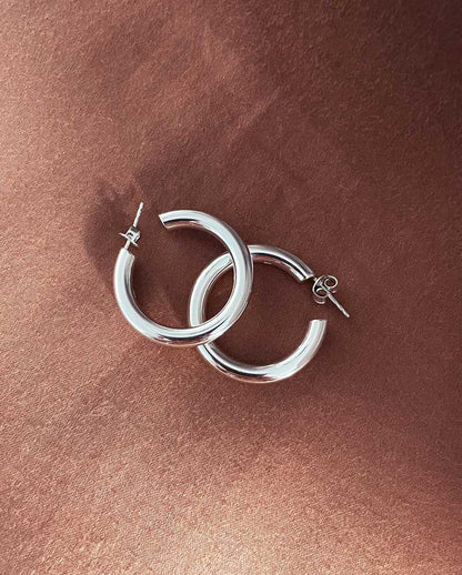 925 Sterling Silver Chunky Hoops Earrings, silver 3