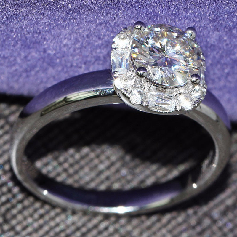 925 Silver Sterling 1ct Round Cut CZ Halo Ring 4