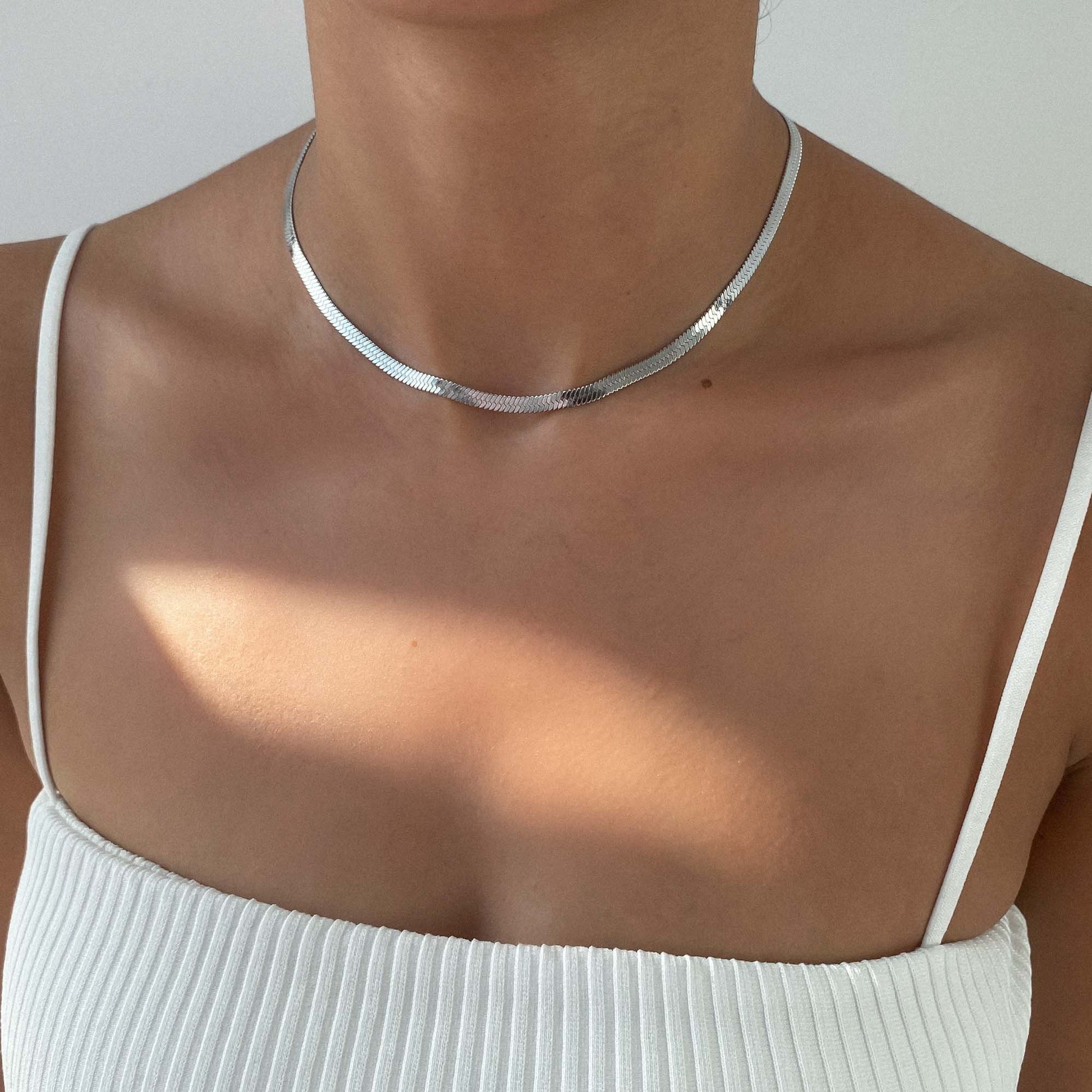 925 Sterling Silver Herringbone Necklace 14