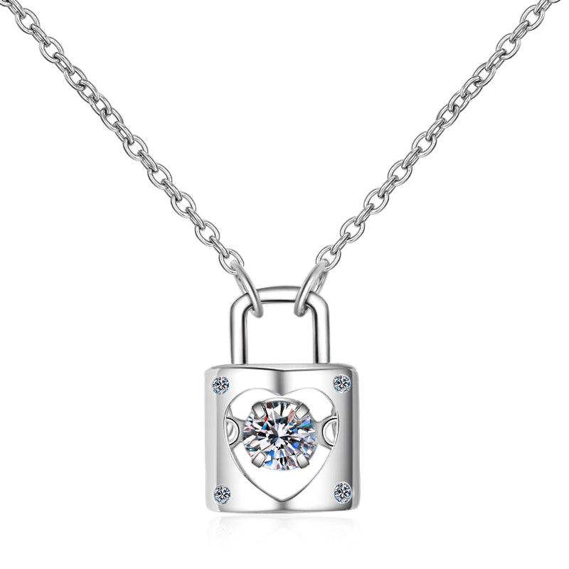 925 Sterling Silver Round Cut CZ Lock Dancing Pendant Necklace 1