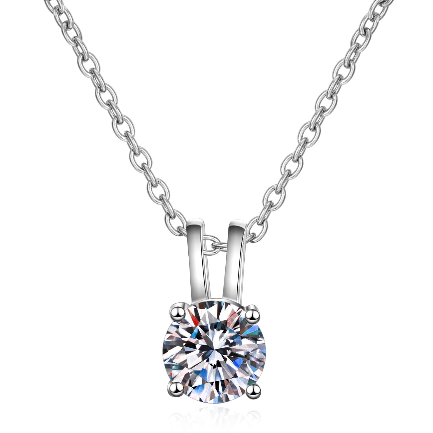 925 Sterling Silver Round Cut CZ Simple Pendant Necklace 1