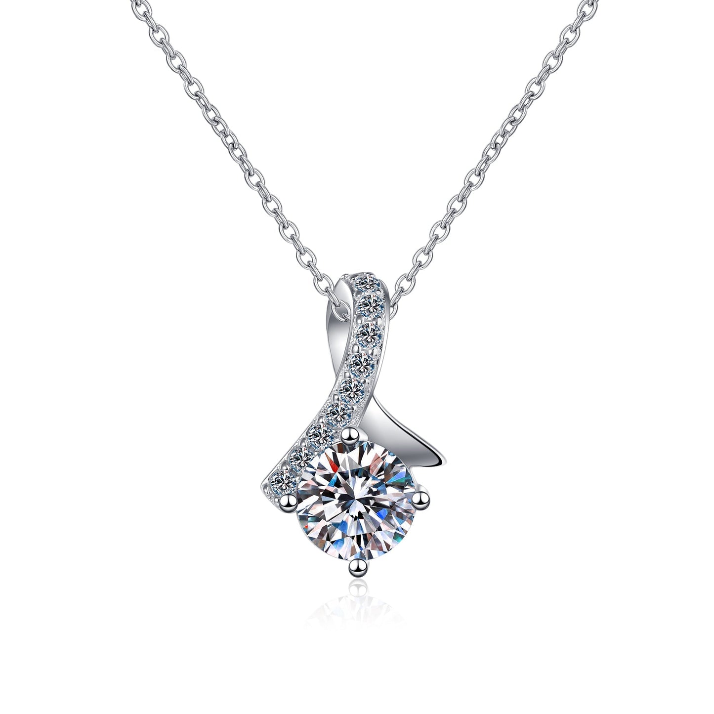 925 Sterling Silver Round Cut CZ Pendant Necklace 1