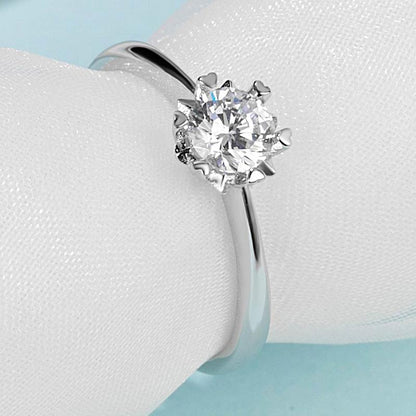 925 Sterling Silver Snowflake Round Cz Solitaire Ring 5