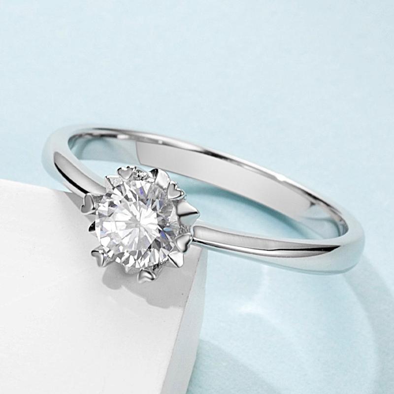 925 Sterling Silver Snowflake Round Cz Solitaire Ring 4