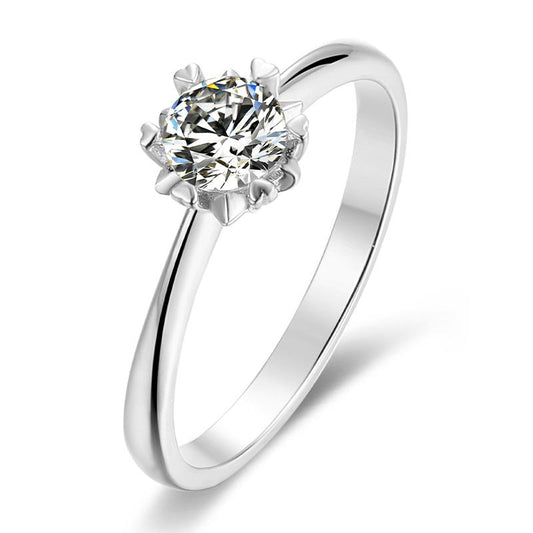 925 Sterling Silver Snowflake Round Cz Solitaire Ring 1