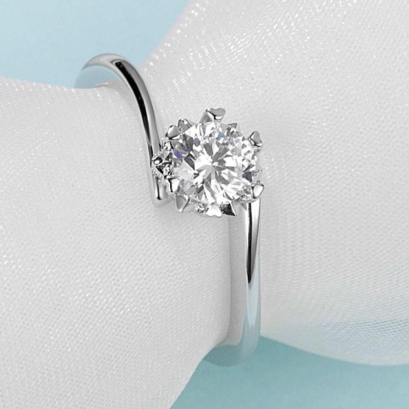 925 Sterling Silver Snowflake Round CZ Twisted Solitaire Ring 5