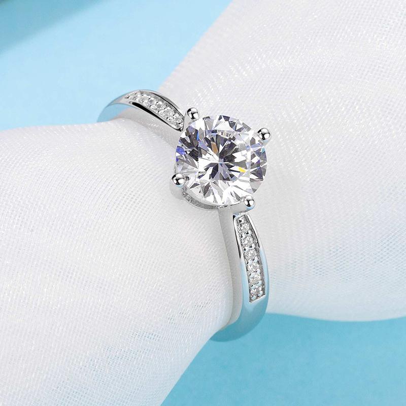 925 Sterling Silver  Classic Round Cut CZ Four Micro Setting Solitaire Ring 4