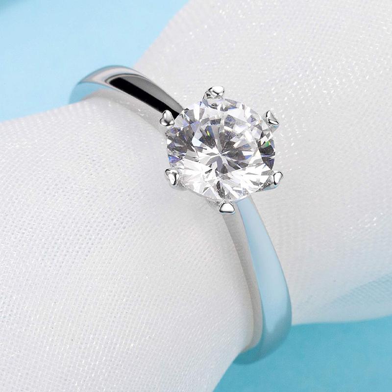 925 Sterling Silver Classic Round Cut CZ Six Prong Solitaire Ring 4