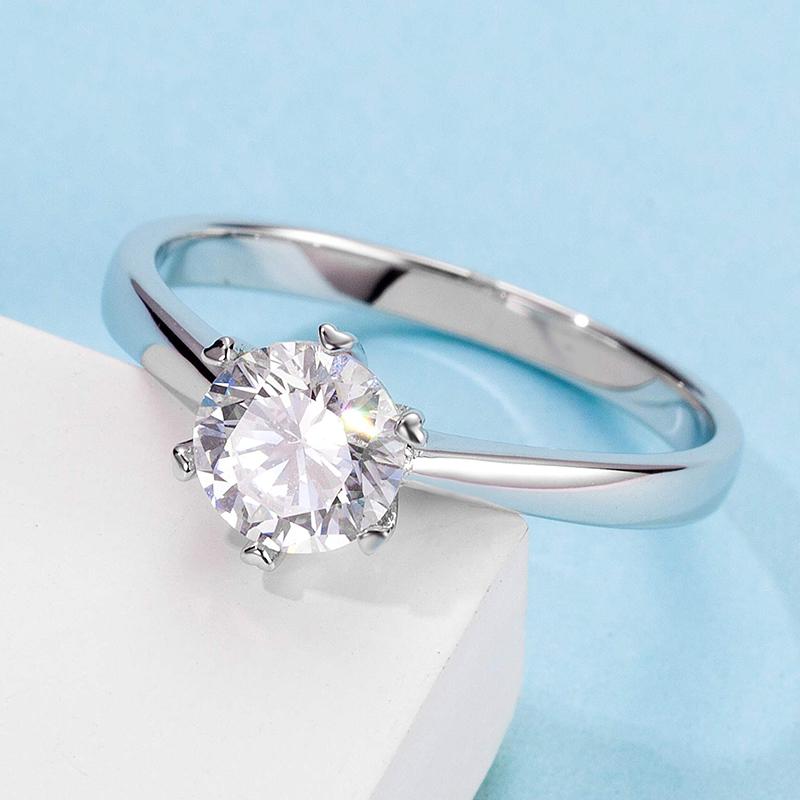 925 Sterling Silver Classic Round Cut CZ Six Prong Solitaire Ring 5