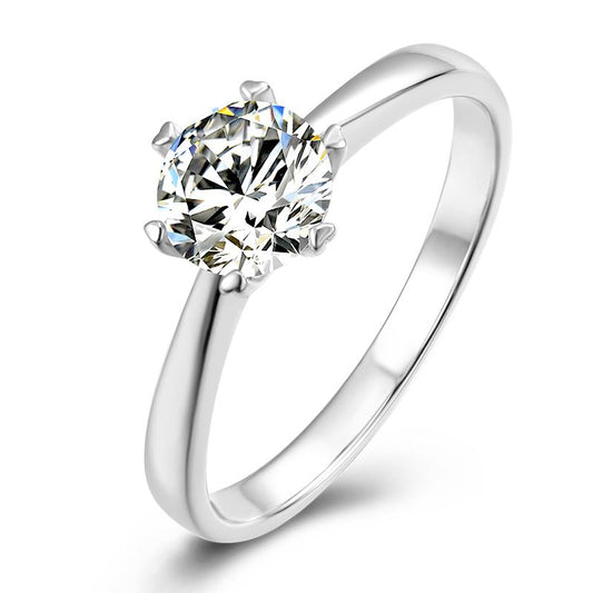 925 Sterling Silver Classic Round Cut CZ Six Prong Solitaire Ring 1