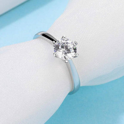 925 Sterling Silver Classic Round Cut CZ Six Prong Solitaire Ring 7